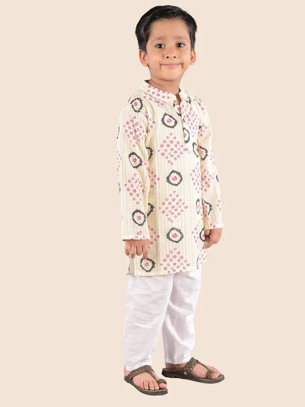 Cream_Printed_Kantha_Woven_Cotton_Kurta_With_Pyjamas