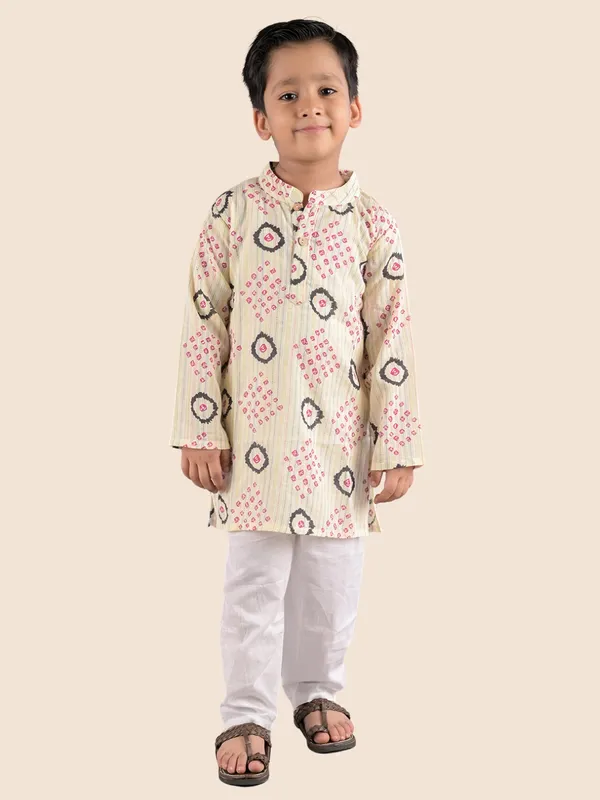 Cream_Printed_Kantha_Woven_Cotton_Kurta_With_Pyjamas
