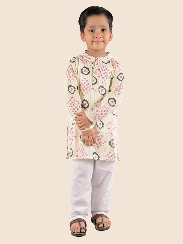 Cream_Printed_Kantha_Woven_Cotton_Kurta_With_Pyjamas