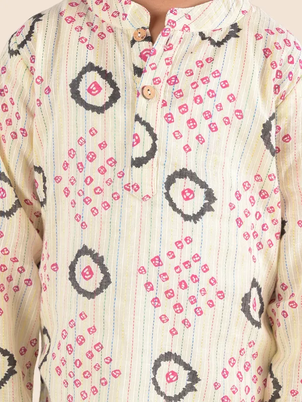 Cream_Printed_Kantha_Woven_Cotton_Kurta_With_Pyjamas