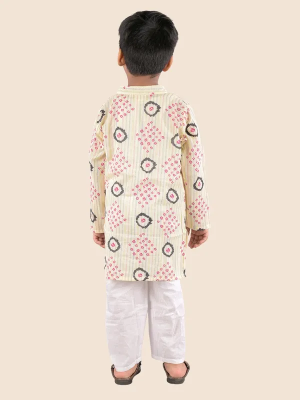 Cream_Printed_Kantha_Woven_Cotton_Kurta_With_Pyjamas