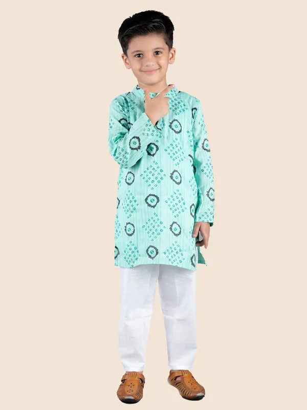 Green_Printed_Kantha_Woven_Cotton_Kurta_With_Pyjamas