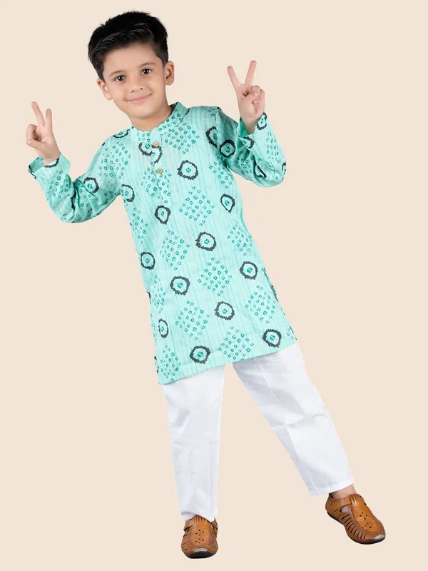 Green_Printed_Kantha_Woven_Cotton_Kurta_With_Pyjamas
