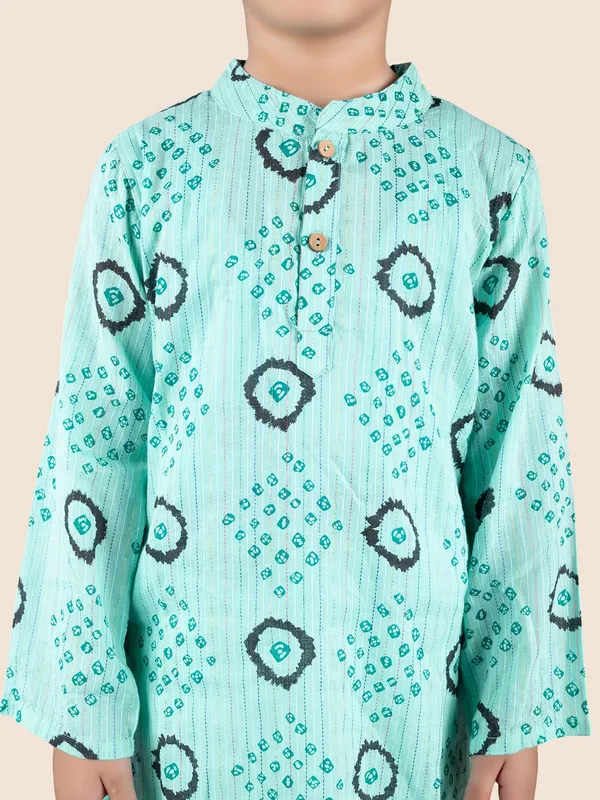 Green_Printed_Kantha_Woven_Cotton_Kurta_With_Pyjamas