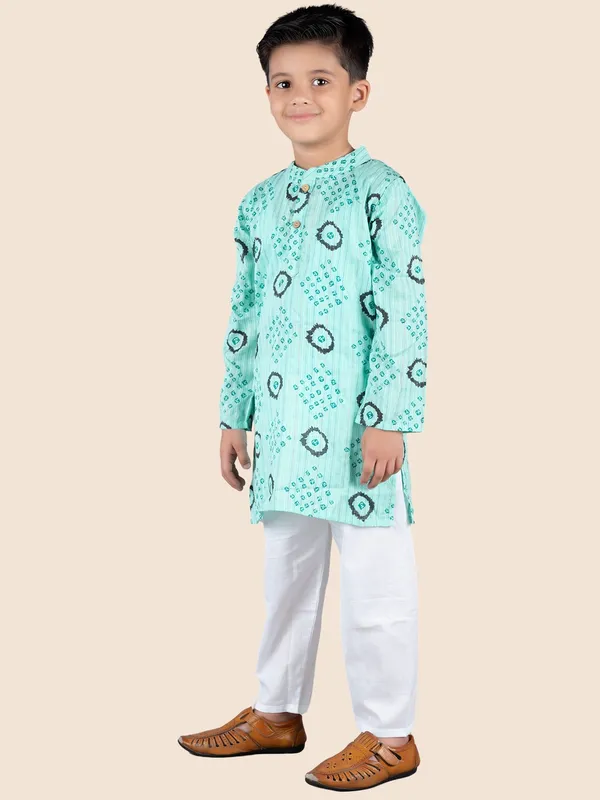 Green_Printed_Kantha_Woven_Cotton_Kurta_With_Pyjamas
