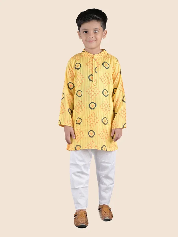 Yellow_Printed_Kantha_Woven_Cotton_Kurta_With_Pyjamas