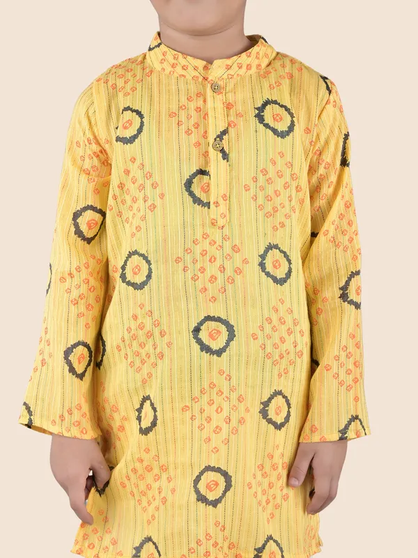 Yellow_Printed_Kantha_Woven_Cotton_Kurta_With_Pyjamas