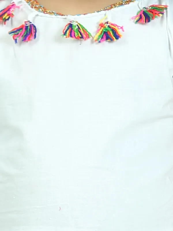 White_Pure_Cotton_Sleeveless_Dress_Embellished_With_Tussle