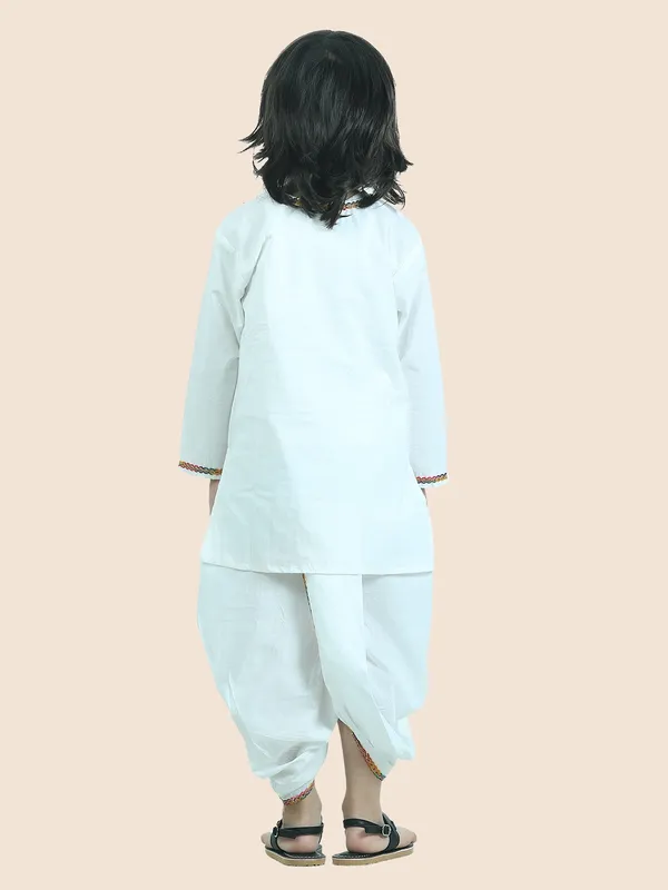 White_Pure_Cotton_Side_Button_Kurta_With_Dhoti