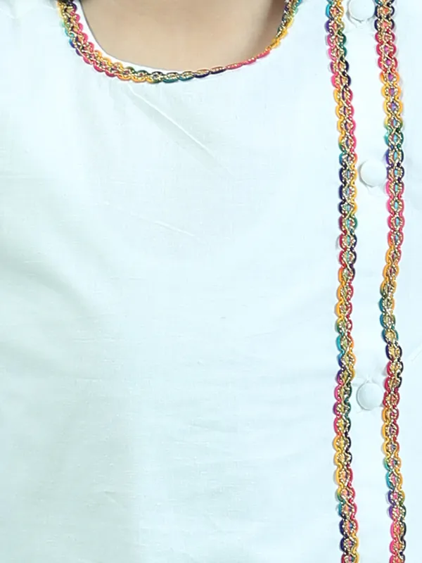 White_Pure_Cotton_Side_Button_Kurta_With_Dhoti