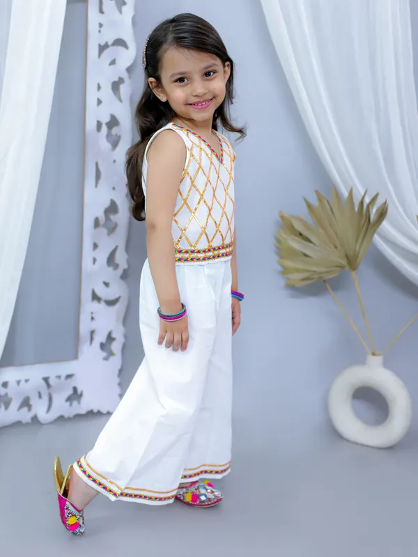 White_Pure_Cotton_Sleeveless_Embellished_Top_With_Palazzo