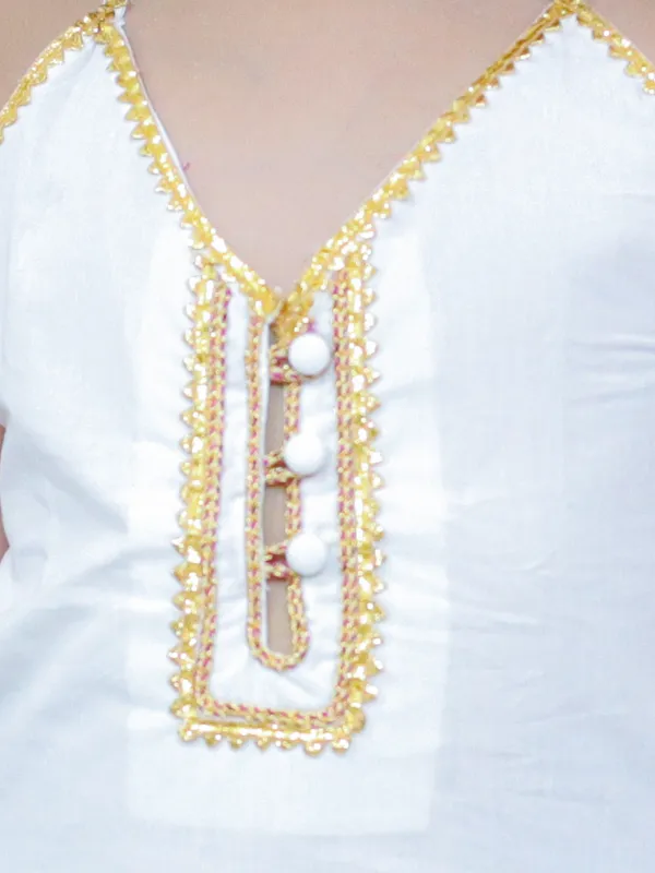 White_Pure_Cotton_Strip_Embellished_Top_With_Dhoti