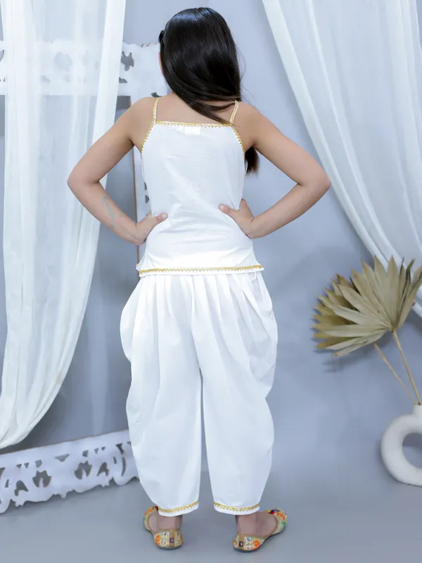 White_Pure_Cotton_Strip_Embellished_Top_With_Dhoti