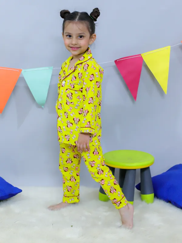 Yellow_Woven_Pure_Cotton_Printed_Night_Suit