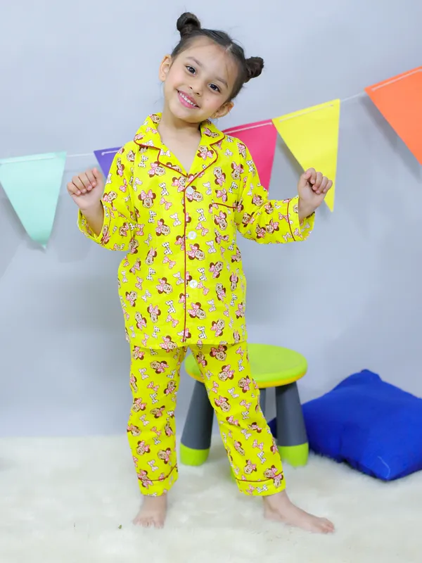 Yellow_Woven_Pure_Cotton_Printed_Night_Suit