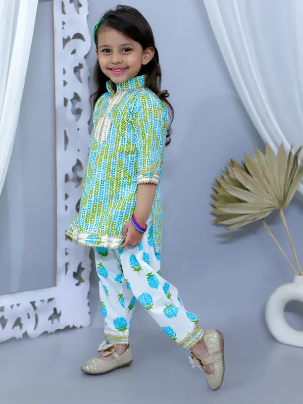 Blue_Pure_Cotton_Printed_Kurti_With_Patiala