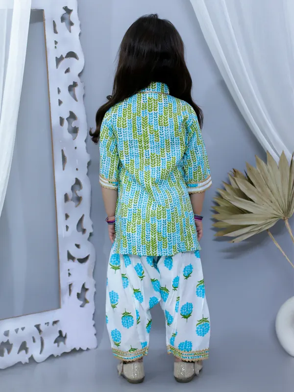 Blue_Pure_Cotton_Printed_Kurti_With_Patiala