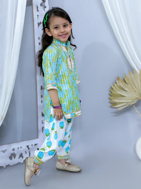 Blue_Pure_Cotton_Printed_Kurti_With_Patiala
