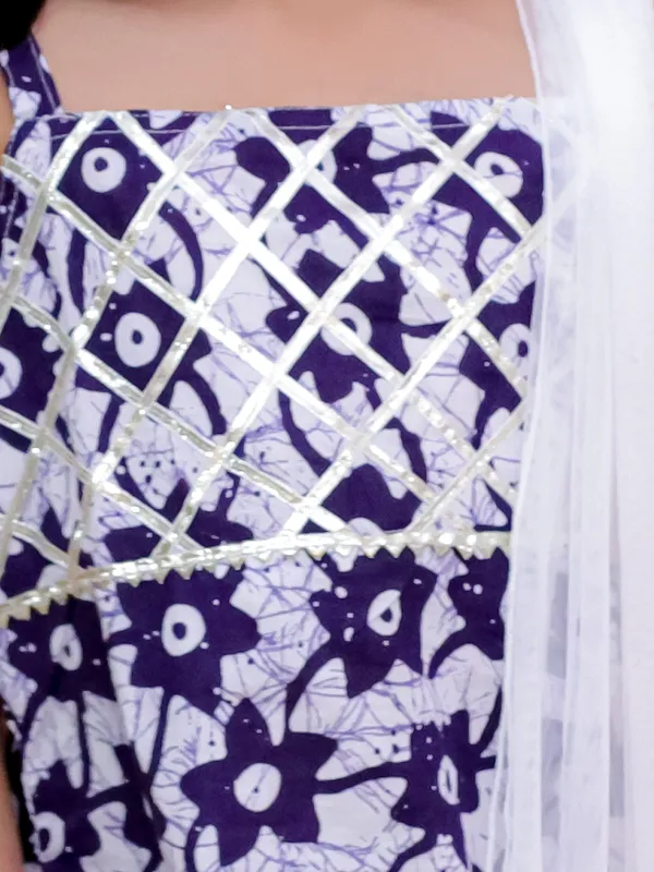 Blue_Pure_Cotton_Printed_Kurti_With_White_Sarara