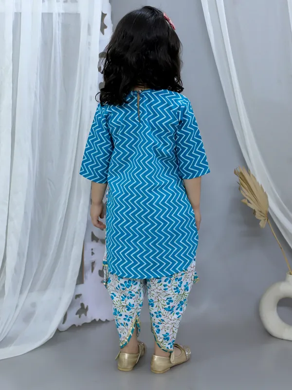 Blue_Pure_Cotton_Waist_Coat_Attached_Kurti_With_Dhoti