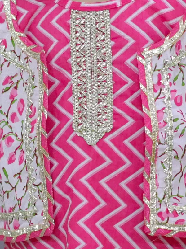 Pink_Pure_Cotton_Waist_Coat_Attached_Kurti_With_Dhoti