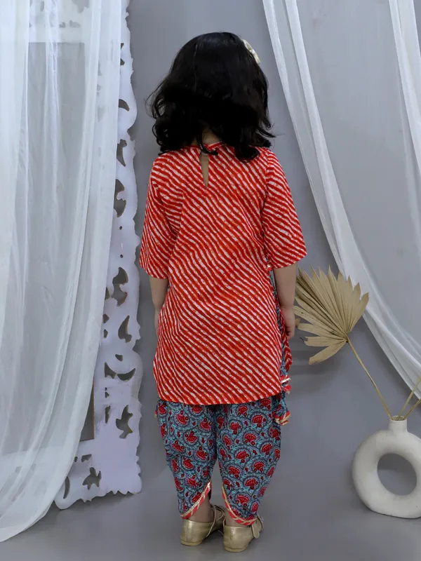 Red_Pure_Cotton_Waist_Coat_Attached_Kurti_With_Dhoti
