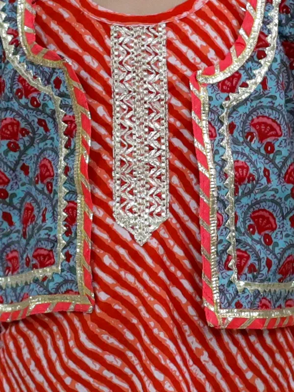 Red_Pure_Cotton_Waist_Coat_Attached_Kurti_With_Dhoti