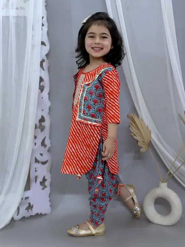 Red_Pure_Cotton_Waist_Coat_Attached_Kurti_With_Dhoti