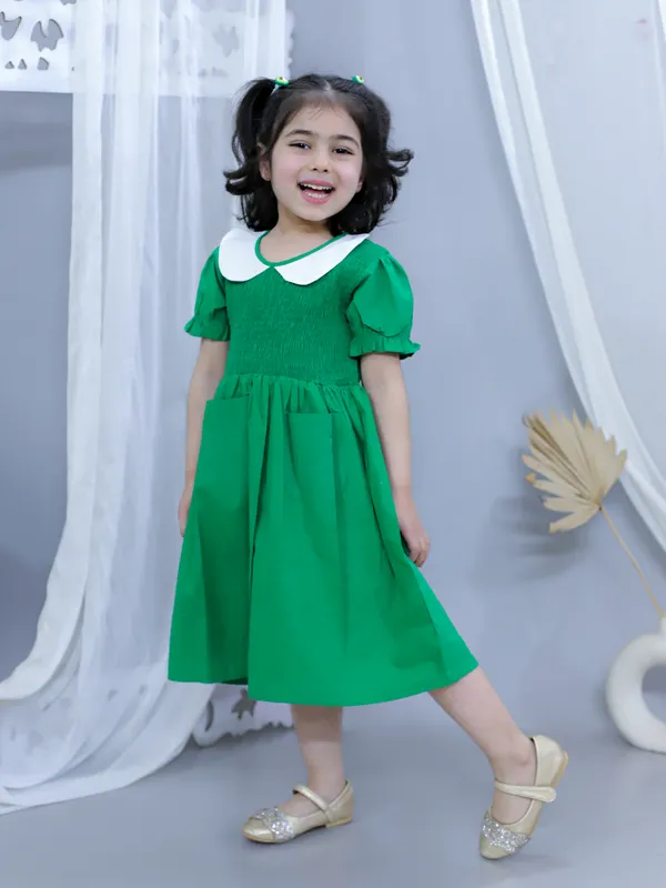 Green_Pure_Cotton_Smoked_Dress_With_Peter_Pan_Collar