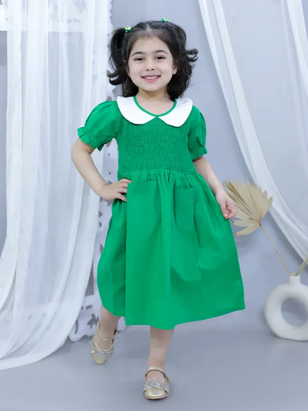 Green_Pure_Cotton_Smoked_Dress_With_Peter_Pan_Collar