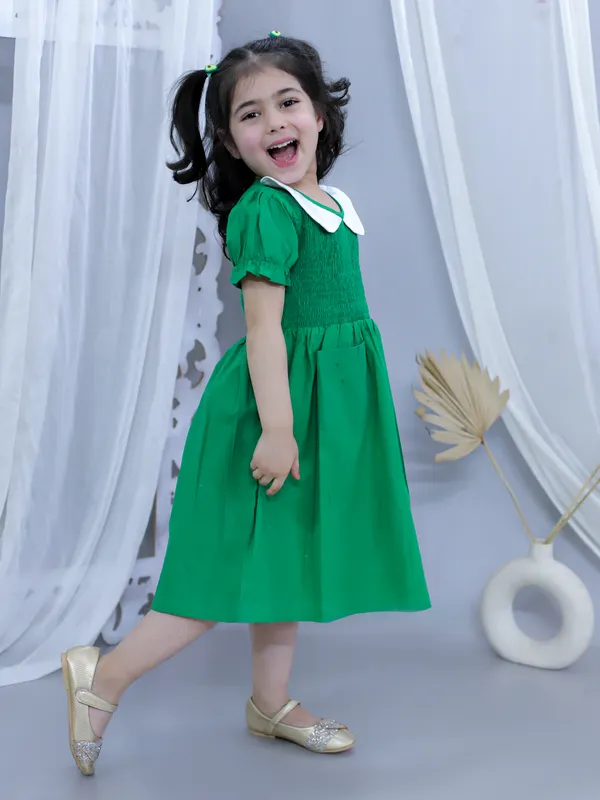 Green_Pure_Cotton_Smoked_Dress_With_Peter_Pan_Collar