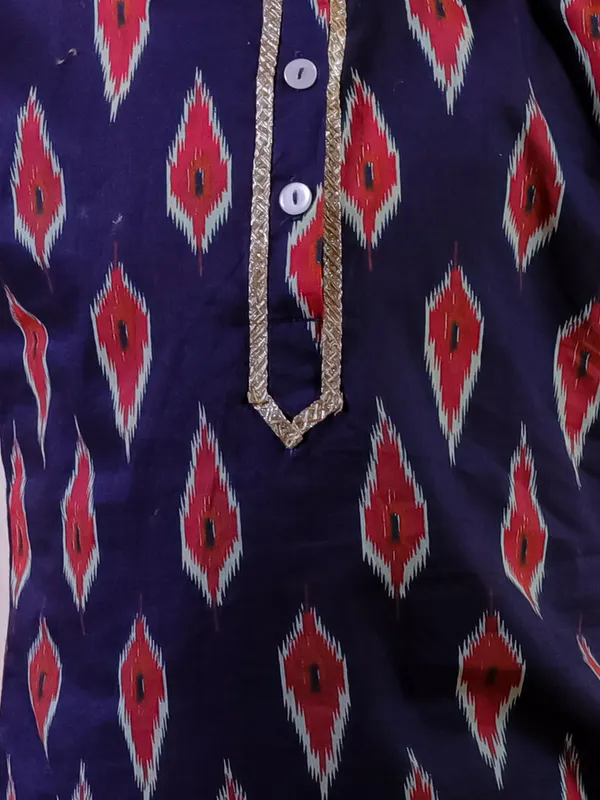 Blue_Pure_Cotton_Printed_Kurta_With_Pyjamas
