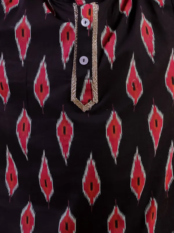 Black_Pure_Cotton_Printed_Kurta_With_Pyjamas
