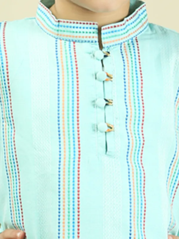 Green_Cotton_Woven_Stripe_Kurta_With_Pyjamas