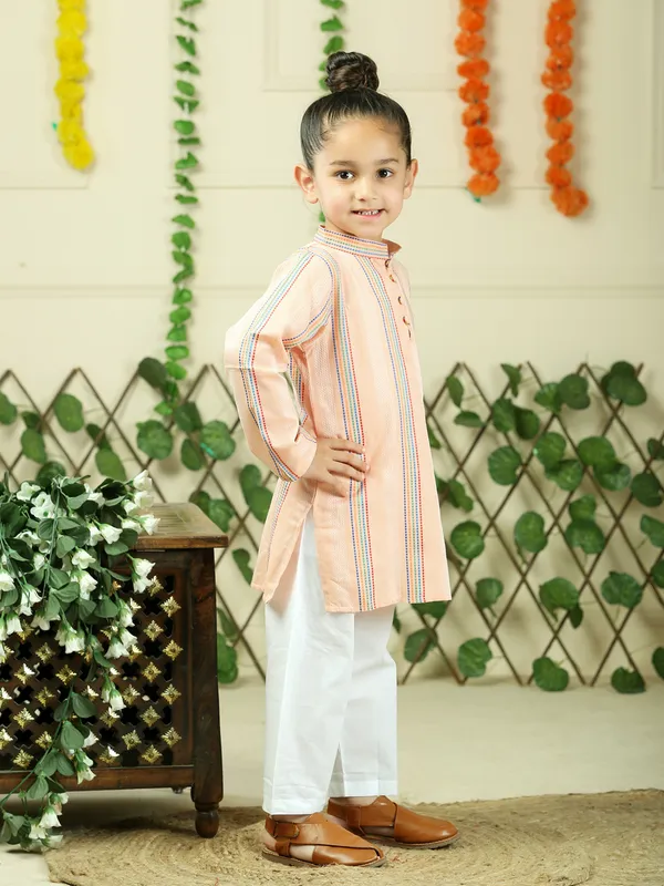 Orange_Cotton_Woven_Stripe_Kurta_With_Pyjamas
