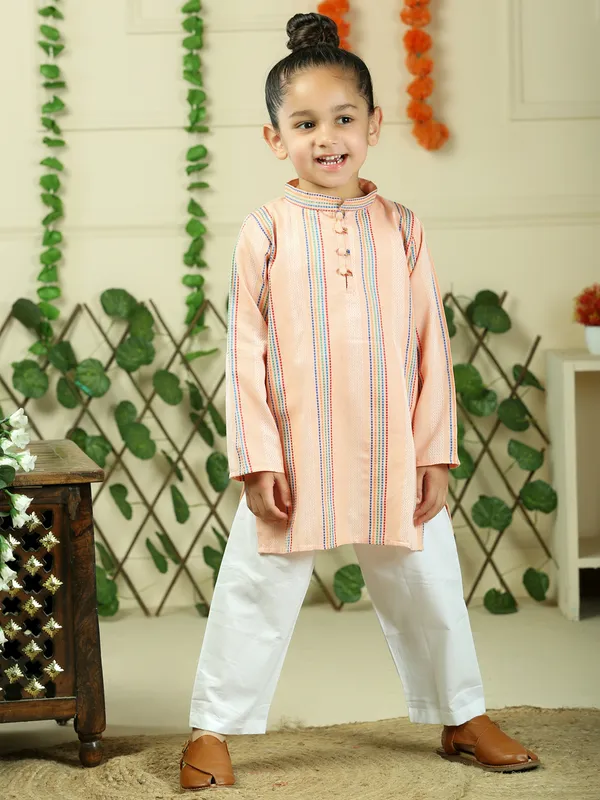Orange_Cotton_Woven_Stripe_Kurta_With_Pyjamas