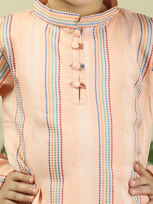 Orange_Cotton_Woven_Stripe_Kurta_With_Pyjamas