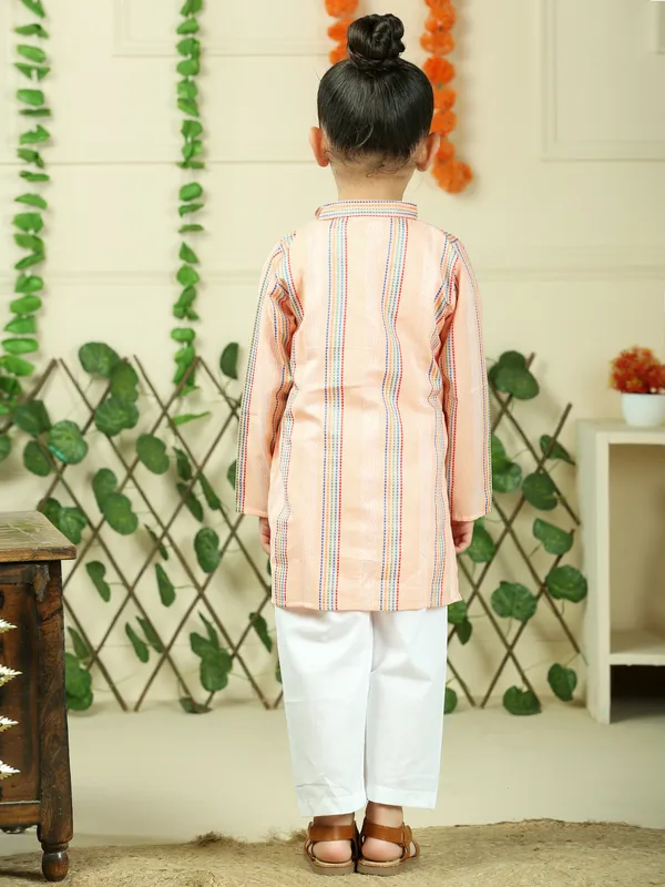 Orange_Cotton_Woven_Stripe_Kurta_With_Pyjamas