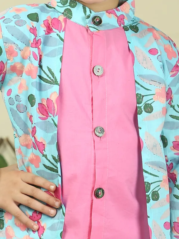 Pink_Pure_Cotton_Floral_Print_Full_Sleeve_Kurta_With_Pyjamas