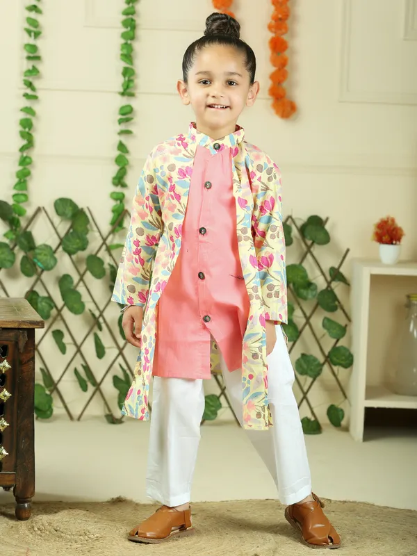 Red_Pure_Cotton_Floral_Print_Full_Sleeve_Kurta_With_Pyjamas