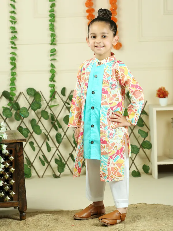 Turquoise_Green_Pure_Cotton_Floral_Print_Full_Sleeve_Kurta_With_Pyjamas