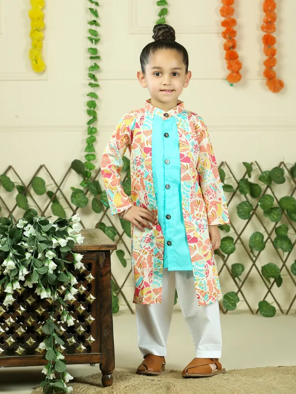 Turquoise_Green_Pure_Cotton_Floral_Print_Full_Sleeve_Kurta_With_Pyjamas