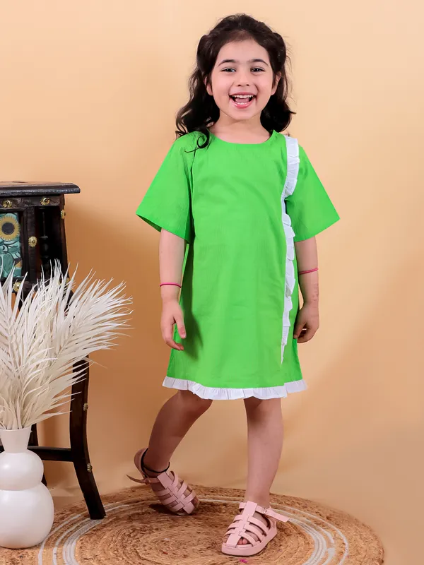 Green_Pure_Cotton_One_Piece_Dress_With_Frill