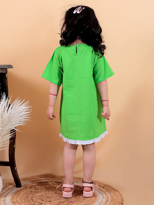 Green_Pure_Cotton_One_Piece_Dress_With_Frill