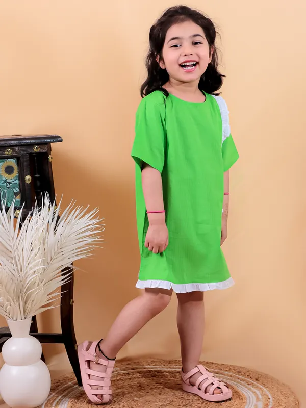 Green_Pure_Cotton_One_Piece_Dress_With_Frill