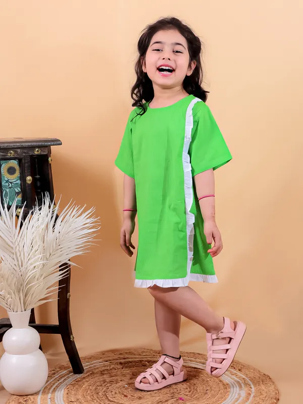 Green_Pure_Cotton_One_Piece_Dress_With_Frill