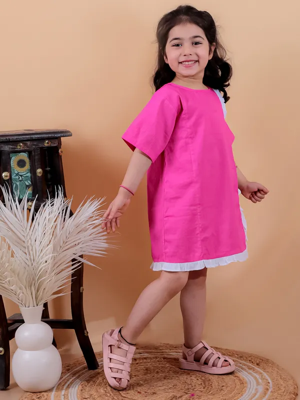 Pink_Pure_Cotton_One_Piece_Dress_Wirh_Frill