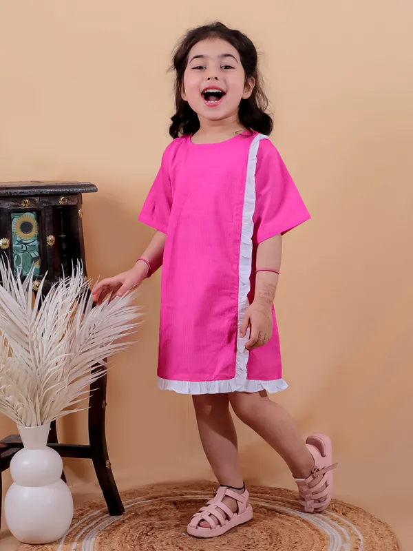 Pink_Pure_Cotton_One_Piece_Dress_Wirh_Frill