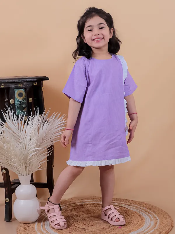 Purple_Pure_Cotton_One_Piece_Dress_With_Frill