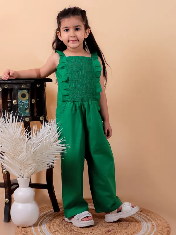 Green_Pure_Cotton_Jumpsuit_With_Smoking